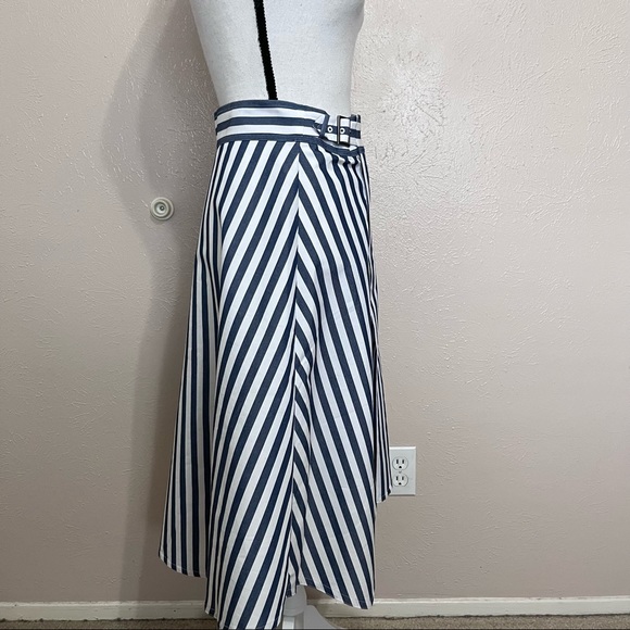SOLD E Anthropologie Maeve Blue Striped Asymmetric Skirt - Picture 3 of 10